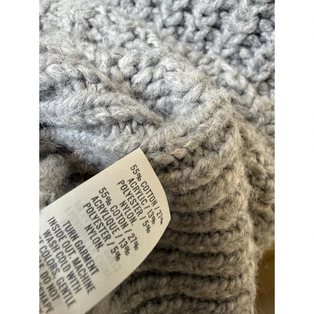 Aerie Oversized Grey Shaker Knit Crewneck Sweater Large Slouchy Cotton Blend